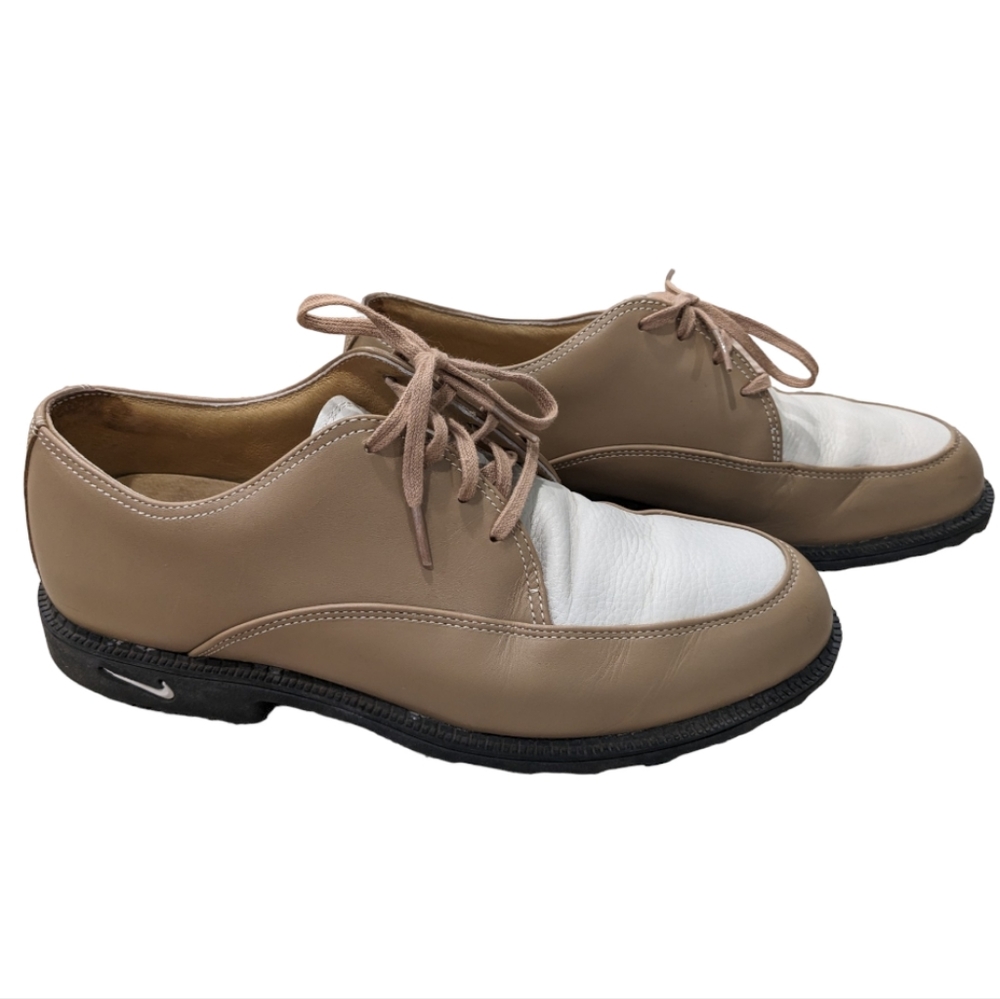 Nike Air Bella Leather Golf Shoes Lace Up Tan and White size 10